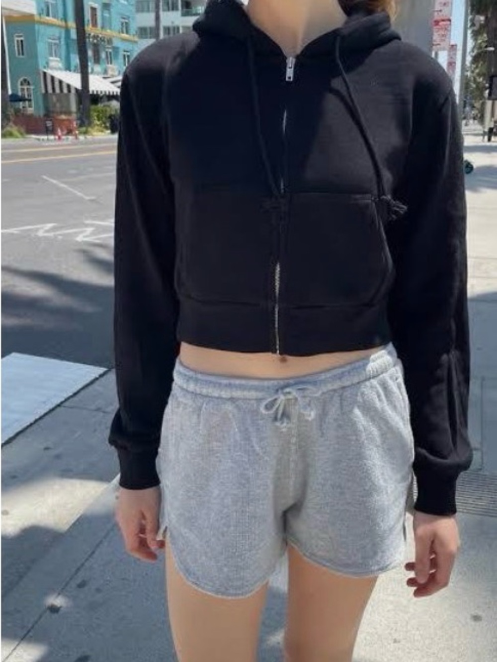 Brandy Melville Black Cropped Zip Hoodie